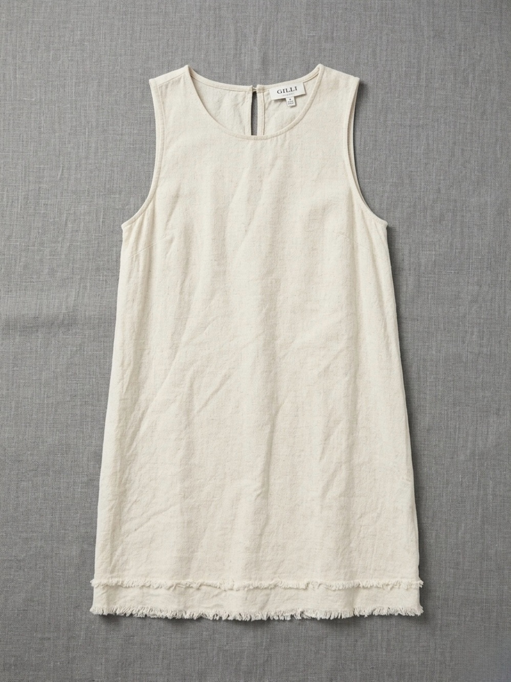GILLI Linen Blend Cream Sleeveless Shift Dress with Crew Neck